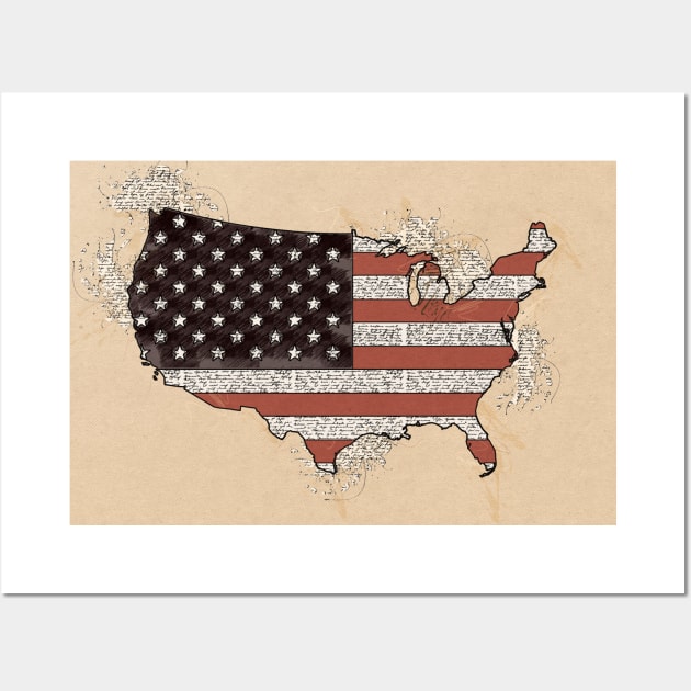 Vintage USA Map with American Flag Wall Art by Naumovski